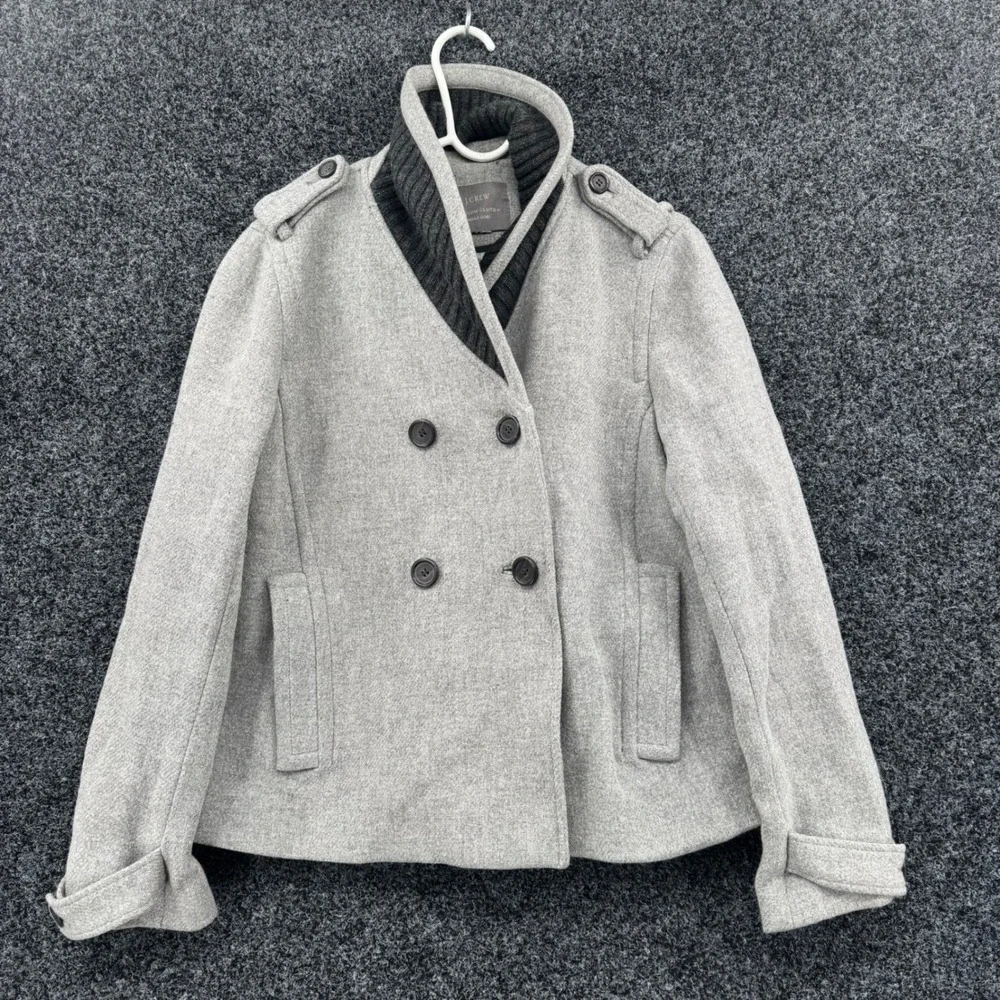 J.Crew Stadium Cloth Nello Gori Gray Wool Double Breasted Peacoat Knit Collar